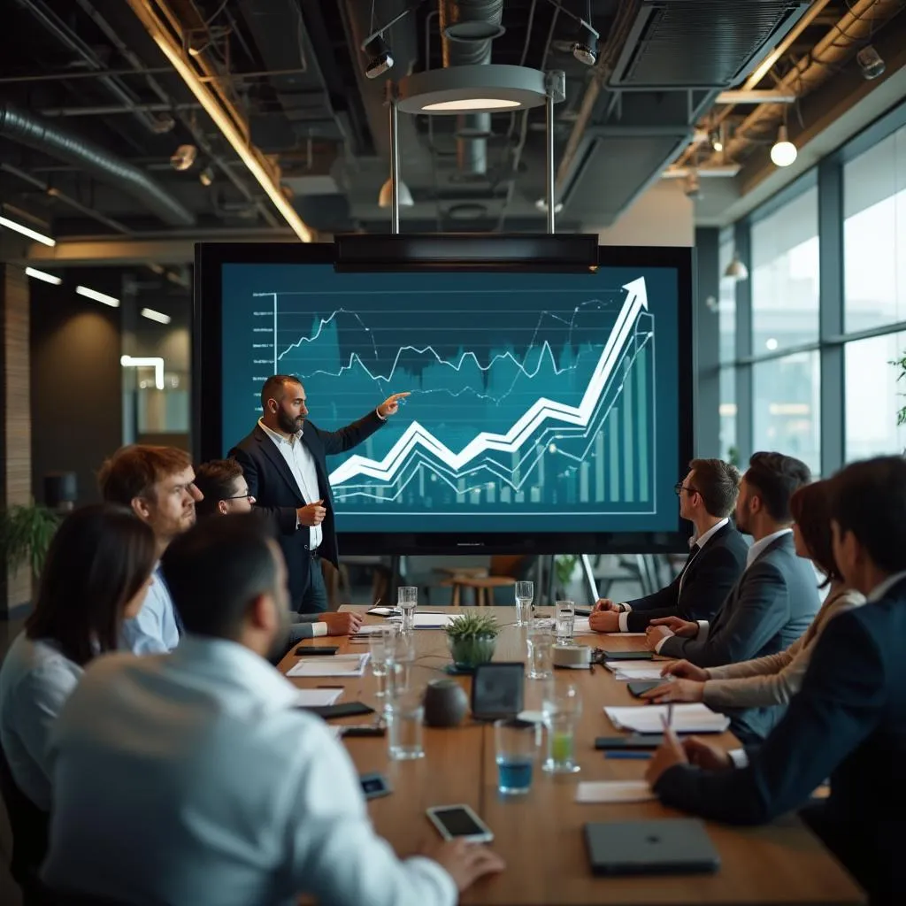 Consultor presentando resultados a un cliente