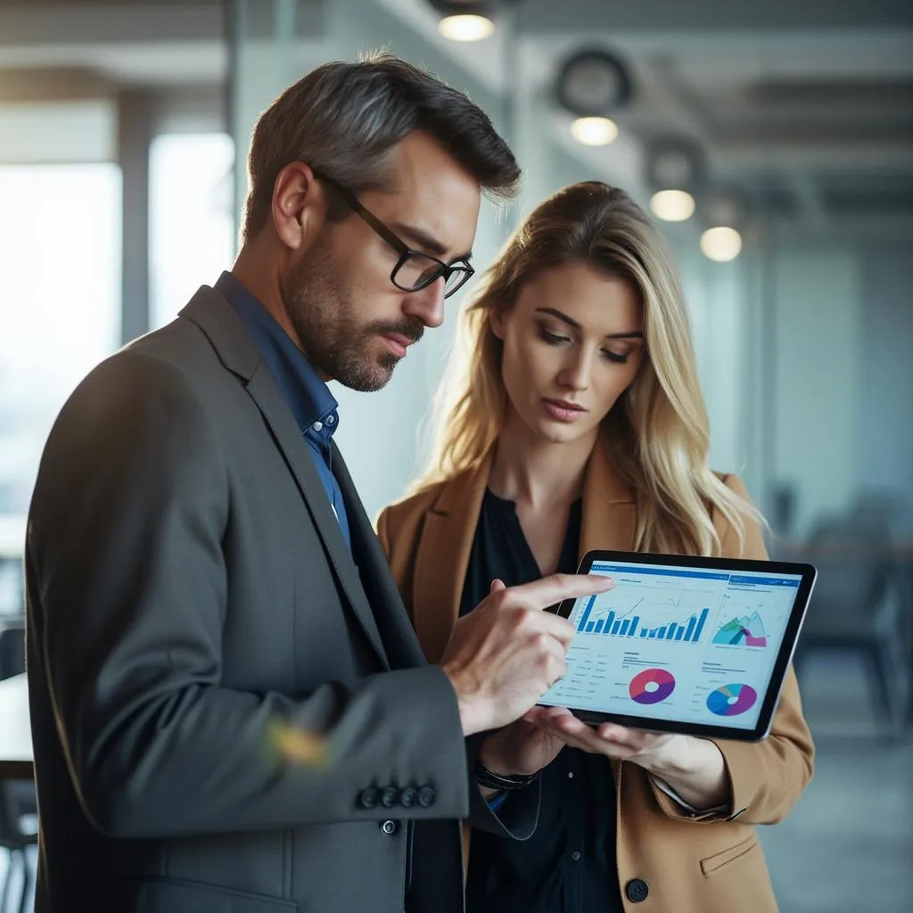 Consultores analizando datos en una tablet