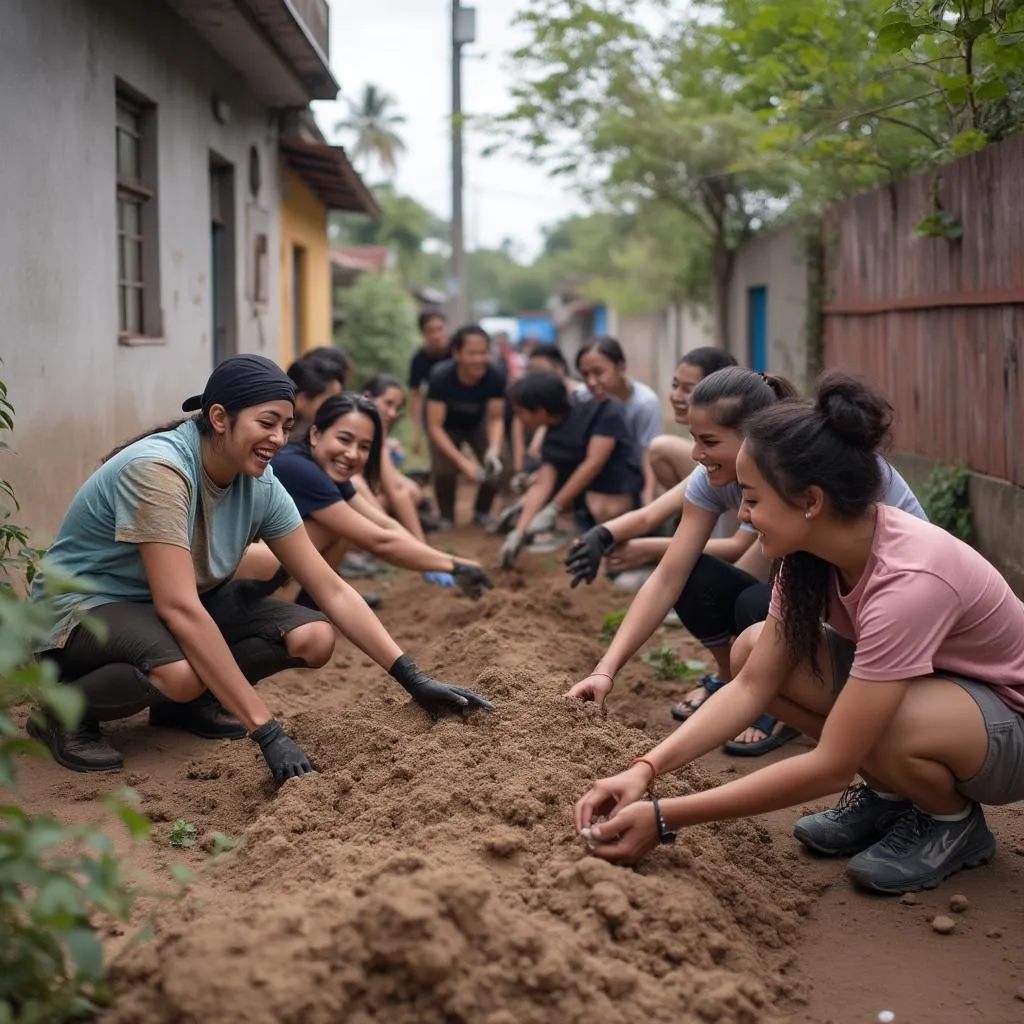 Voluntarios participando en un proyecto comunitario